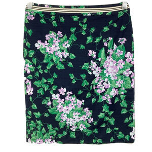 Talbots Petites x Oprah Skirt Sz 4P Blue Green‎ Floral Pencil Cotton Stretch
